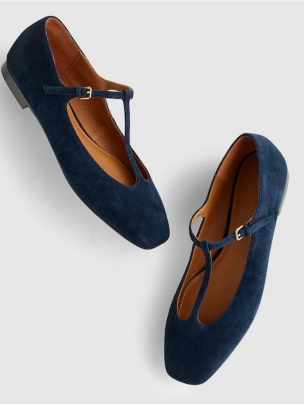 Madewell The Mylie T-Strap Flat in Leather Suede Deep Indigo Blue Size 7